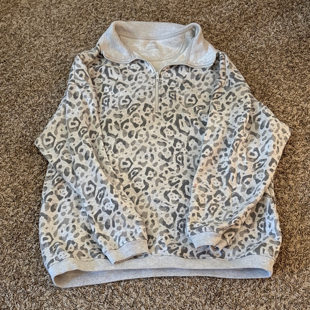 Aerie Gray Leopard Print Women's Oversized Quarter Zip